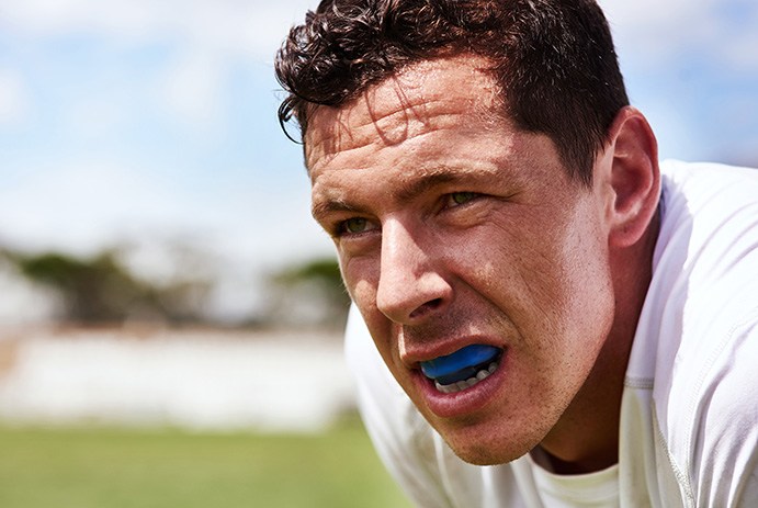 Male wearing an athletic mouthguard/sportsguard in Fort Worth