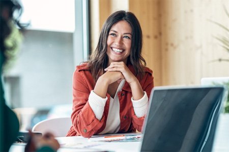 Businesswoman smiling in office