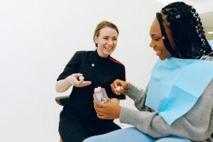 Woman at consultation for a dental crown 